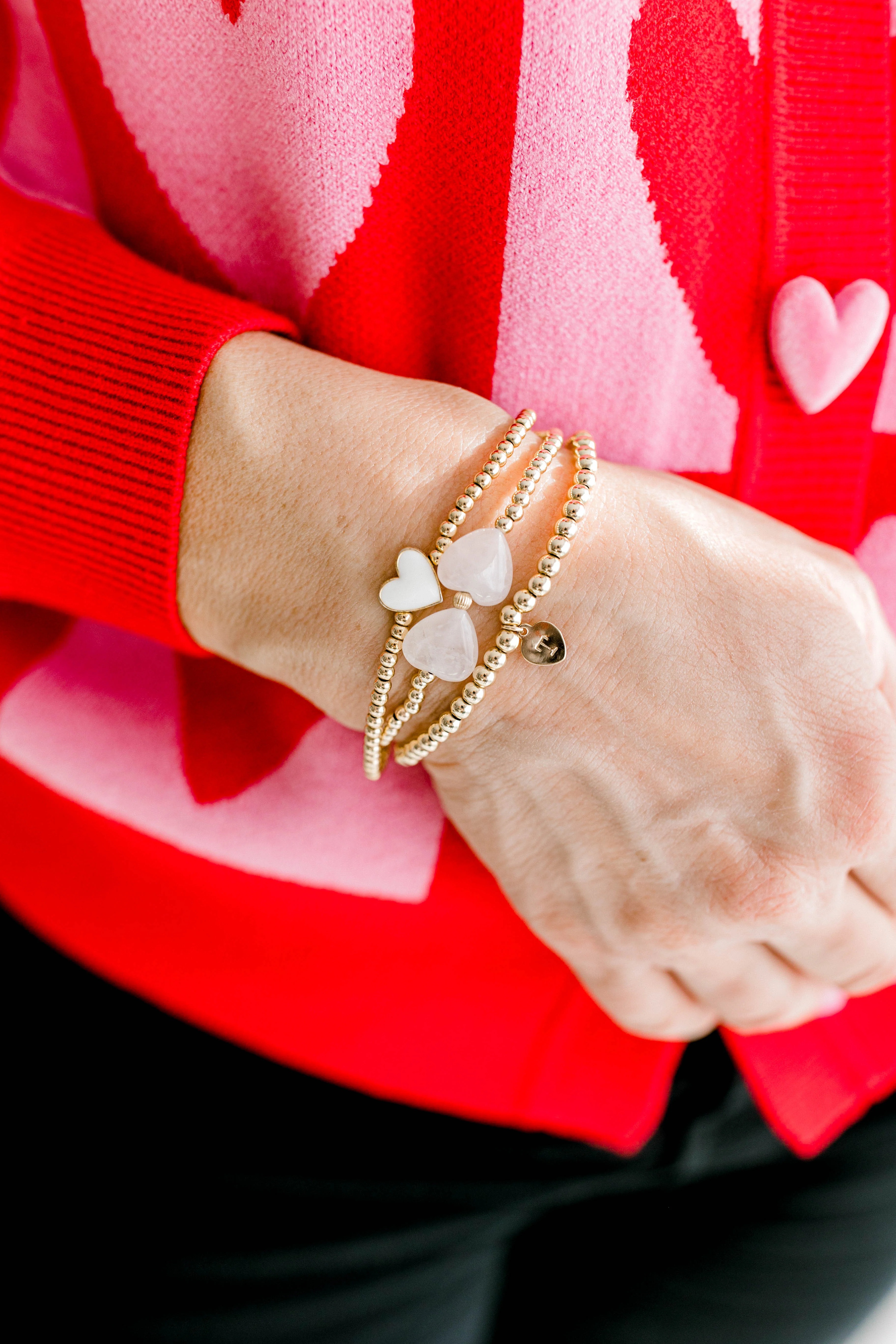 Hand Stamped Heart Initial Bracelet | Pearly Pie Collective