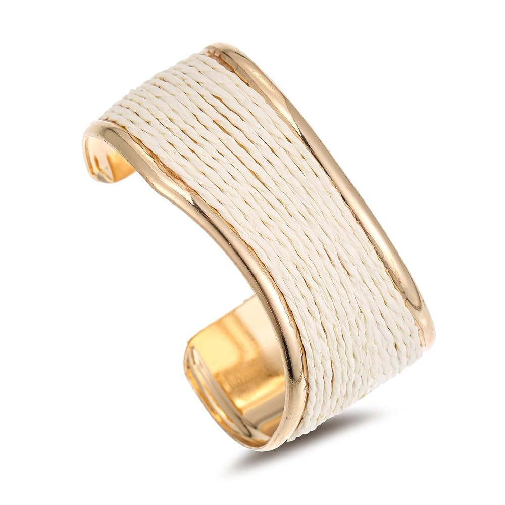 Raffia Irregular Wave Cuff Bracelet for Women, Chunky Bangle Wide Open Cuff Bangle Statement Brac... | Amazon (US)