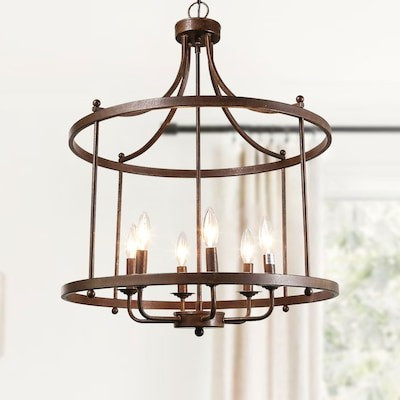 LNC Mocha 6-Light Antique Rust Bronze Drum Rustic Cage Chandelier Lowes.com | Lowe's