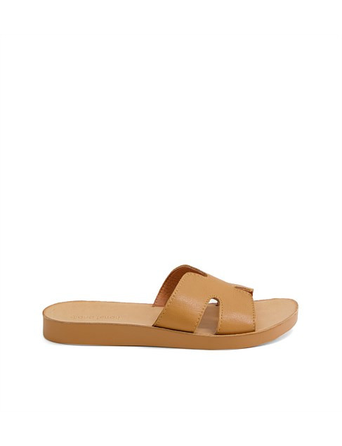 Diana Ferrari Nokker Dark Tan Leather Slides | David Jones | David Jones (Australia & New Zealand)