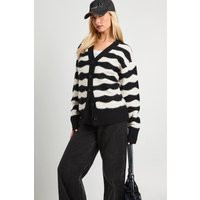Womens Stripe Oversized Knitted Cardigan - Black & White - S | boohoo (US & Canada)