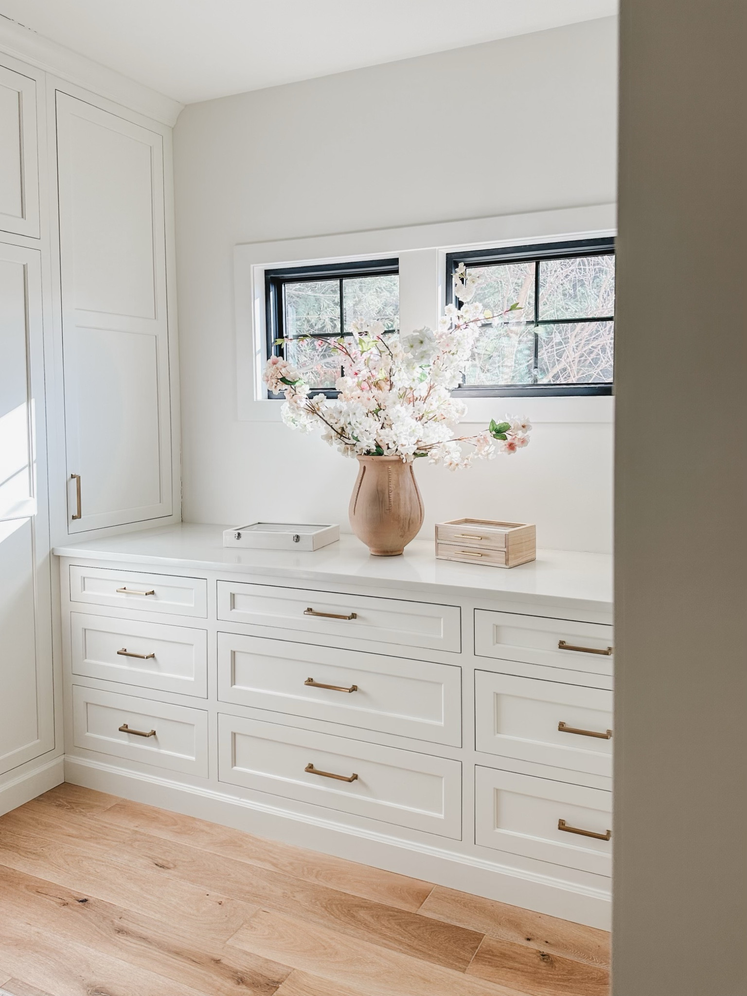 Primary closet details! Adding a shelf with drawers keeps smaller things organized and hidden from plain view for a clean look 

Home organization, primary bedroom closet, lighting detail, gold detail, jewelry organizer, vase faves, aesthetic closet, shoe organization, Amazon Prime, found it on Amazon, Pottery Barn style, Target style, spring refresh, spring faux florals, creamy whites, natural wood tone, home aesthetic, shop the look!

#LTKstyletip #LTKhome #LTKSeasonal