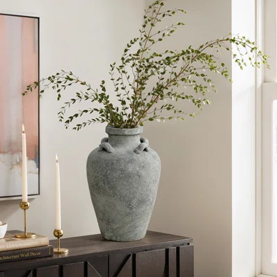 Rustic Antiqued Gray 15-Inch Tall Round Terracotta Urn Vase | Wayfair North America