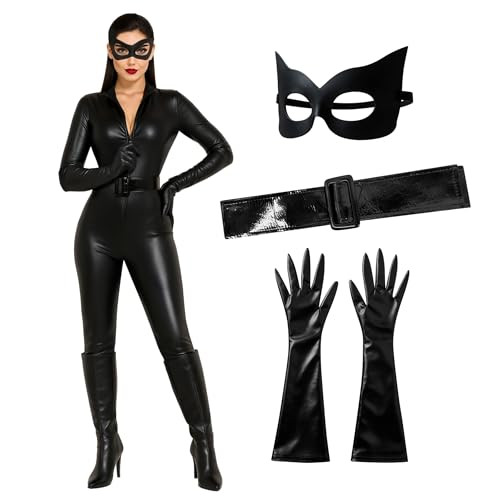 Morph Black Catsuit For Women Leather Jumpsuit Womens Adult Black Cat Suit Halloween XL | Amazon (US)
