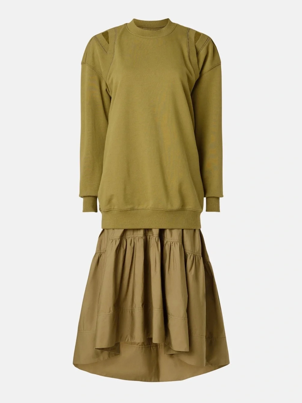 3.1 Phillip Lim Olive Green Layered Sweatshirt Dress French Terry Poplin Combo | Poshmark