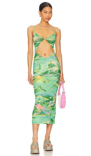 Keefa Midi Dress in Acid Green Marble | Revolve Clothing (Global)