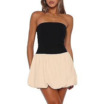 Women Strapless Tube Top Dress Bubble Skirt Cute Summer Mini Short Dresses Bandeau Corset Dress C... | Amazon (US)