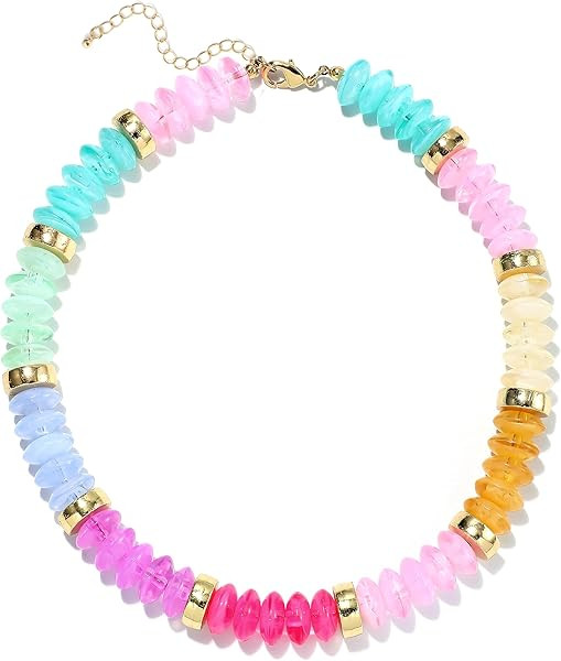 RISHEGAE Chunky Beaded Necklace for Women Boho Resin Beaded Choker Necklace Adjustable Surfer Bea... | Amazon (US)