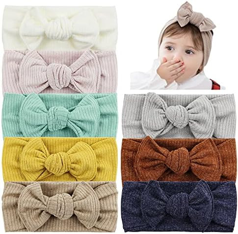 Cinaci 8 Pack Solid Stretchy Elastic Nylon Headbands Crochet Knit Hairbands with Bow Hair Accessorie | Amazon (US)
