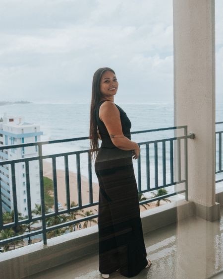 What I wore in Puerto Rico 🇵🇷 My jumpsuit is currently on sale! It’s soo flattering and can be worn in the office with a blazer or cropped cardigan. Wearing a size M 🖤

office wear, dinner outfit, midsize jumpsuit, maxi plunge suit 

#LTKmidsize #LTKsalealert #LTKtravel