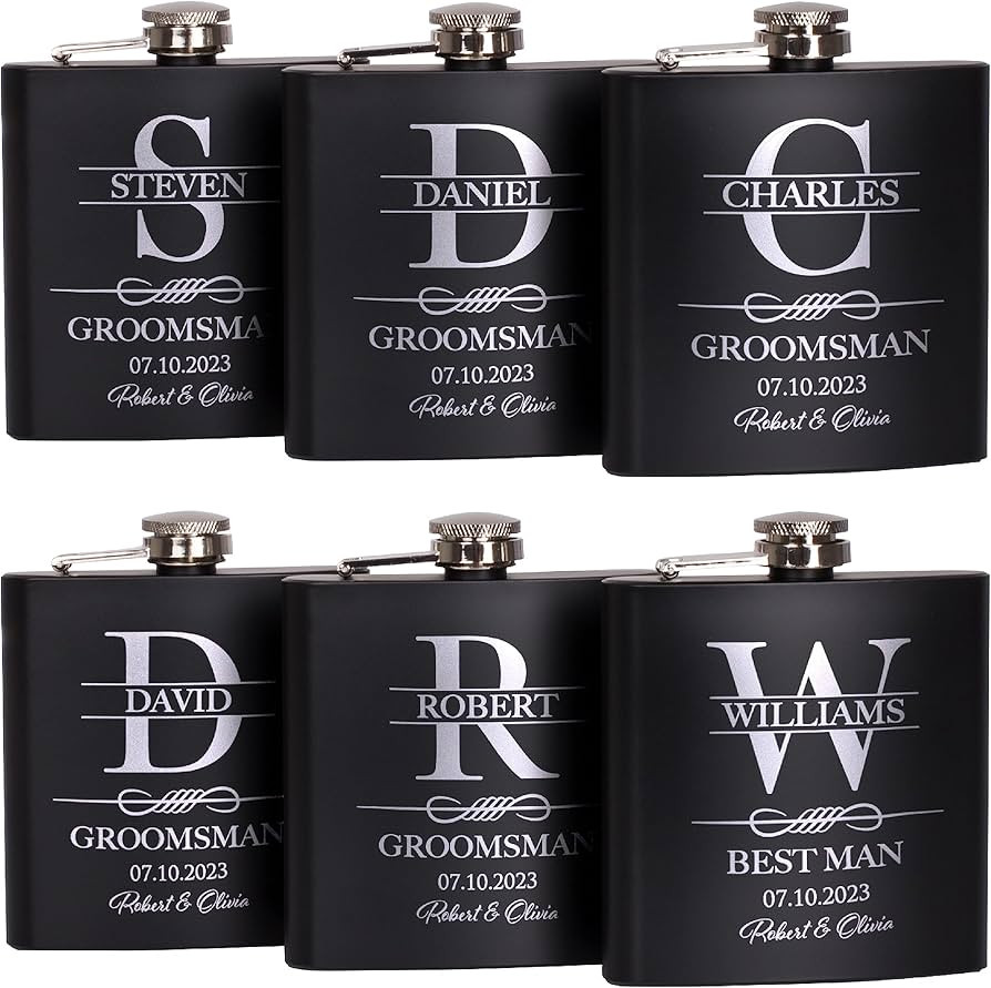 Set of 6, Groomsmen Gifts for Wedding | Personalized Groomsmen Flasks w/Optional Gift Box, Bachel... | Amazon (US)