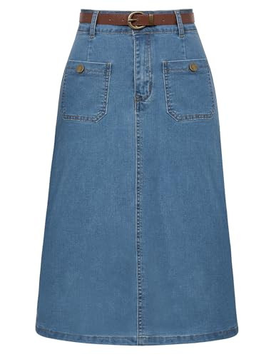 Belle Poque Women's Jean Skirt Knee Length Plus Size Denim Skirt Midi for Women Medium Blue 2XL | Amazon (US)