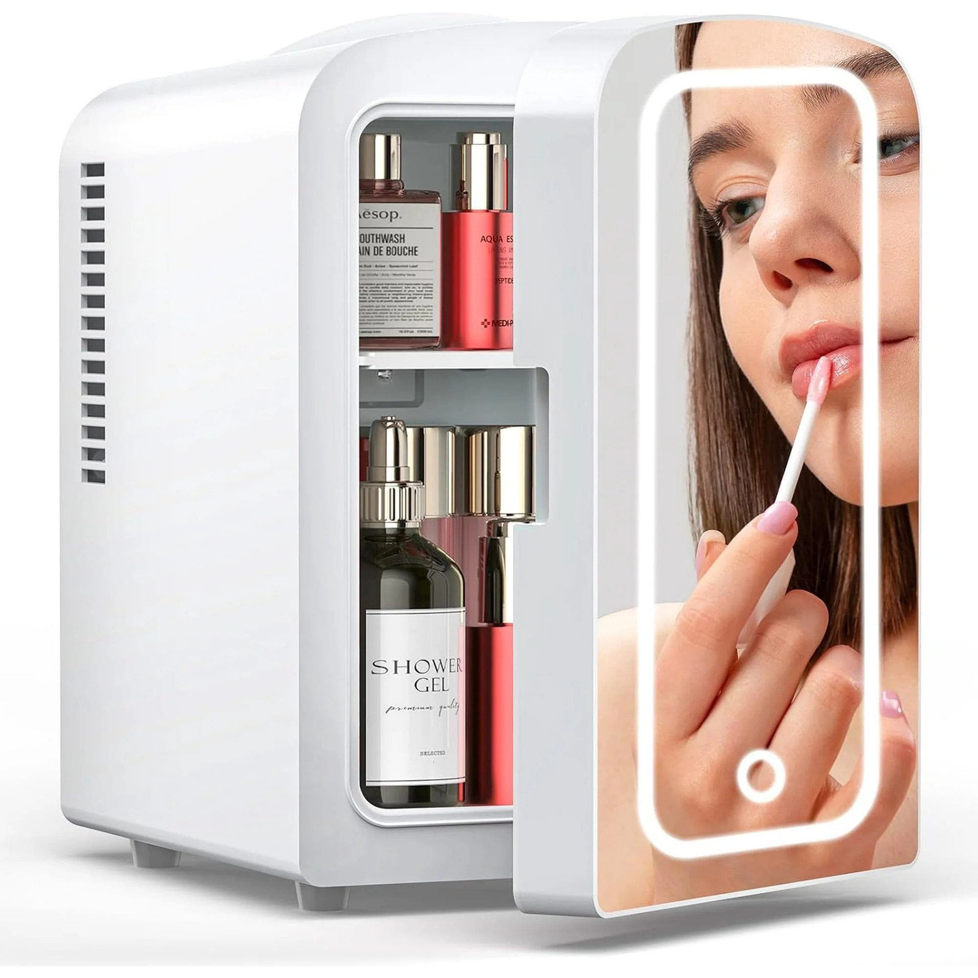 Antarctic Star 4L Skincare Mini Fridge With Dimmable LED Mirror in White one_size | LSAS-F3404M-WHITE | Lowe's