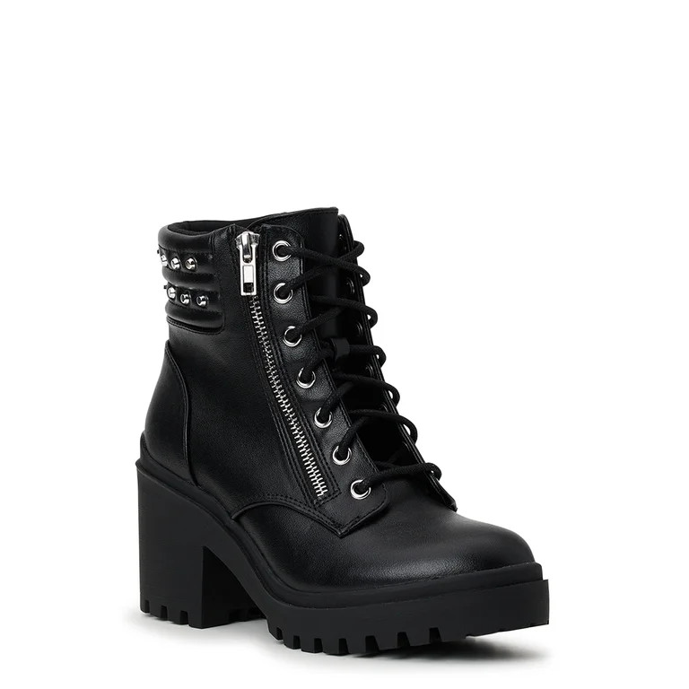 No Boundaries Women's Zip Accent Studded Hiker Boots, Wide Width | Walmart (US)