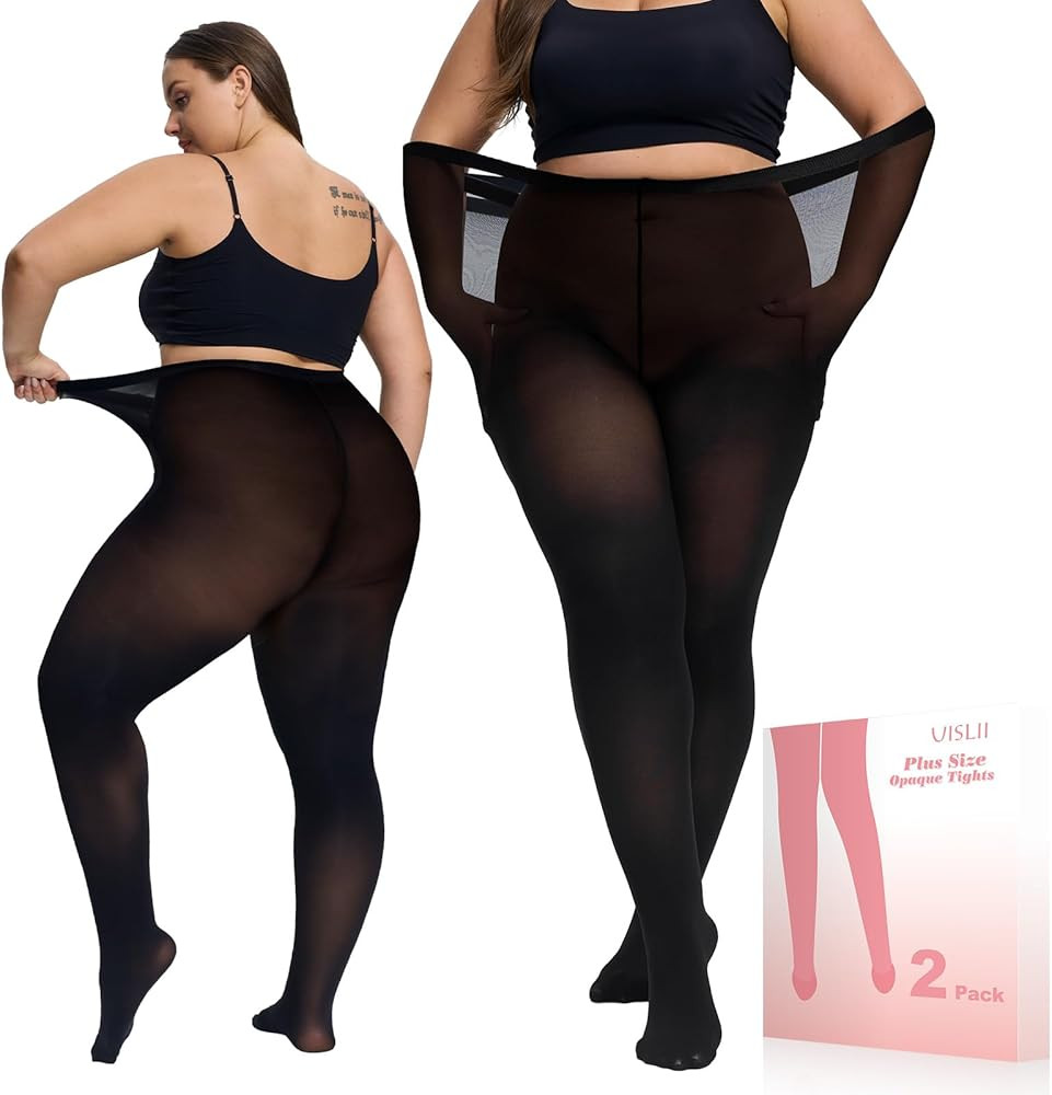 Plus Size Tights for Women,2 pairs 80D Semi Opaque Tights women,Solid Color Soft High Waist Stock... | Amazon (US)