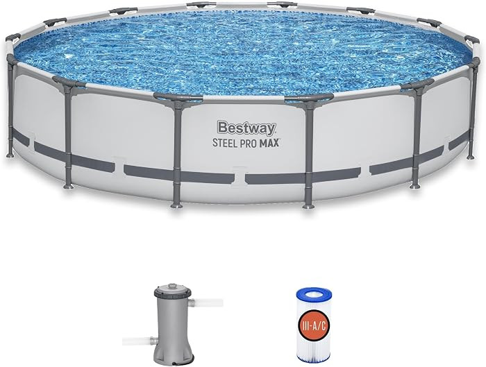 Bestway Steel Pro MAX 14' x 33" Round Above Ground Swimming Pool Set, 530 GPH Filter Pump, Tritec... | Amazon (US)