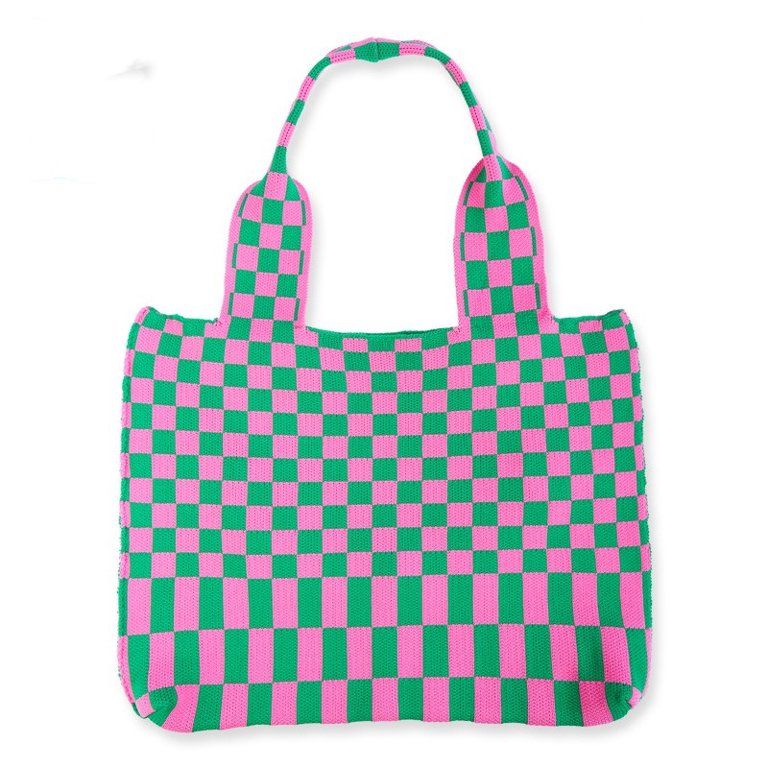 Toyella Women's Simple Checkerboard Shoulder Knitted Bag Large Capacity Yellow | Walmart (US)