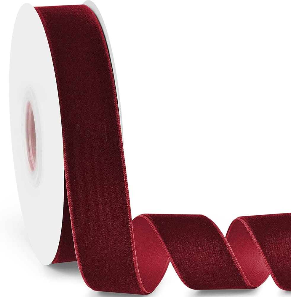 1" Wide Velvet Ribbon, 10 Yards - Burgundy Velvet Ribbon on Spool for Crafts, Gift Wrapping, DIY,... | Amazon (US)