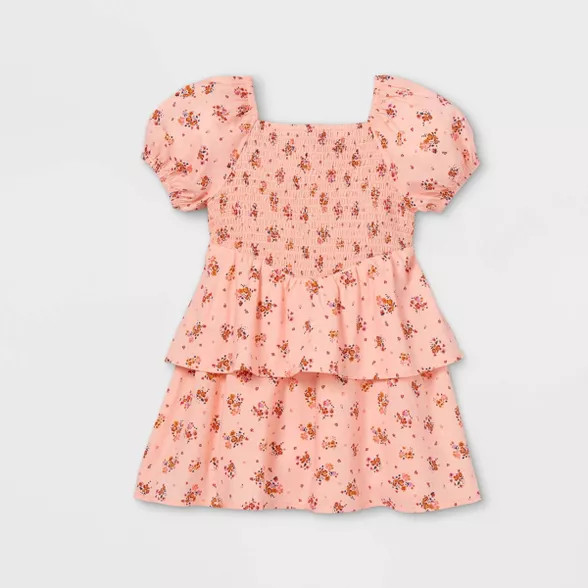 Toddler Girls' Floral Smocked Short Sleeve Dress - art class™ Light Pink | Target