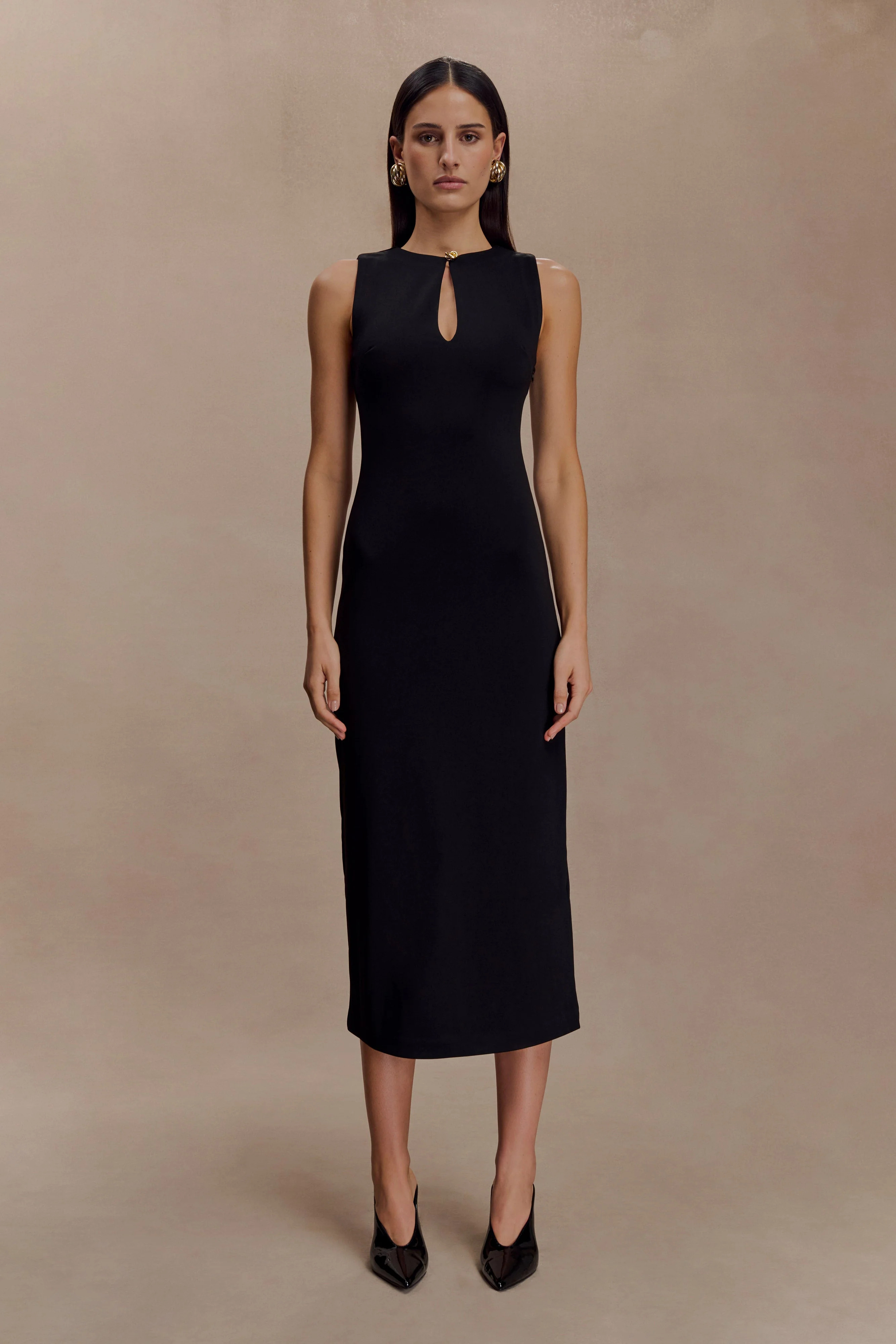 Sleeveless Crepe Midi Dress - Black | MESHKI US