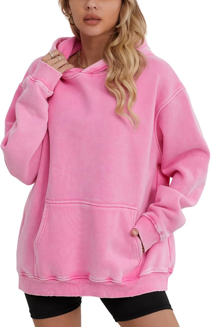 FAIABLE Womens Oversized Acid Wash Hoodie Unisex Heavyweight Cotton Hoodies Fleece Vintage Washed... | Amazon (US)