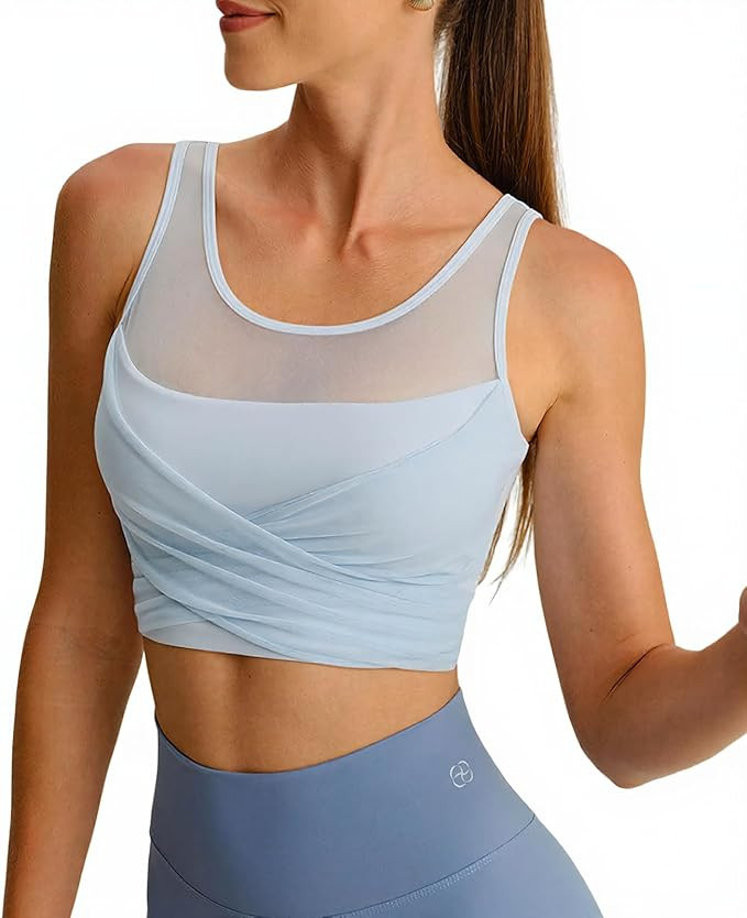 BERLOOK Womens Crop Tank Tops with Built in Bras Breathable Wrap Ruched Athletic Workout Yoga Sle... | Amazon (US)