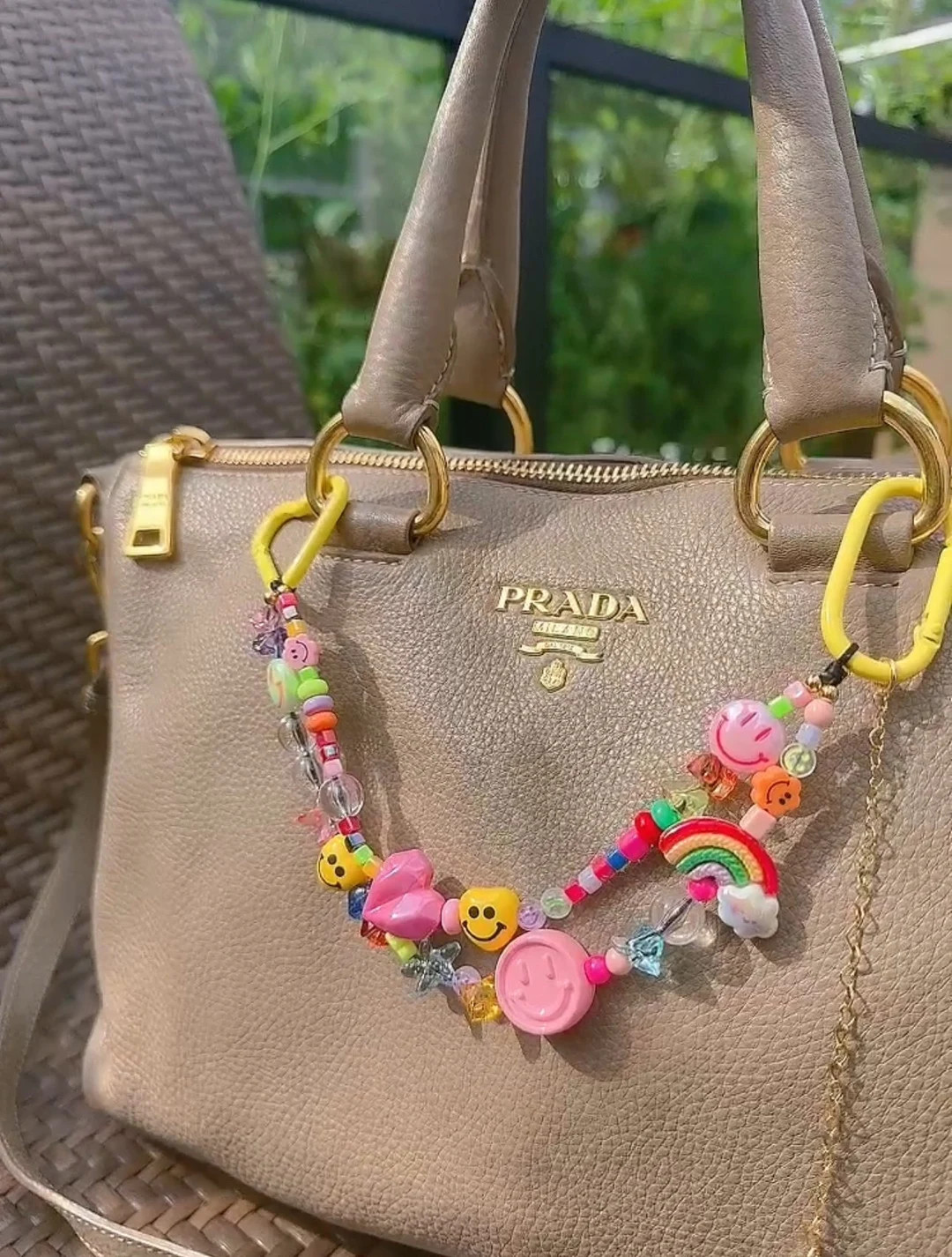 Adorable Happy Face Bag Charm, Multicolored Smiling Face Purse Charm, Double Chain Rainbow Beaded... | Etsy (US)