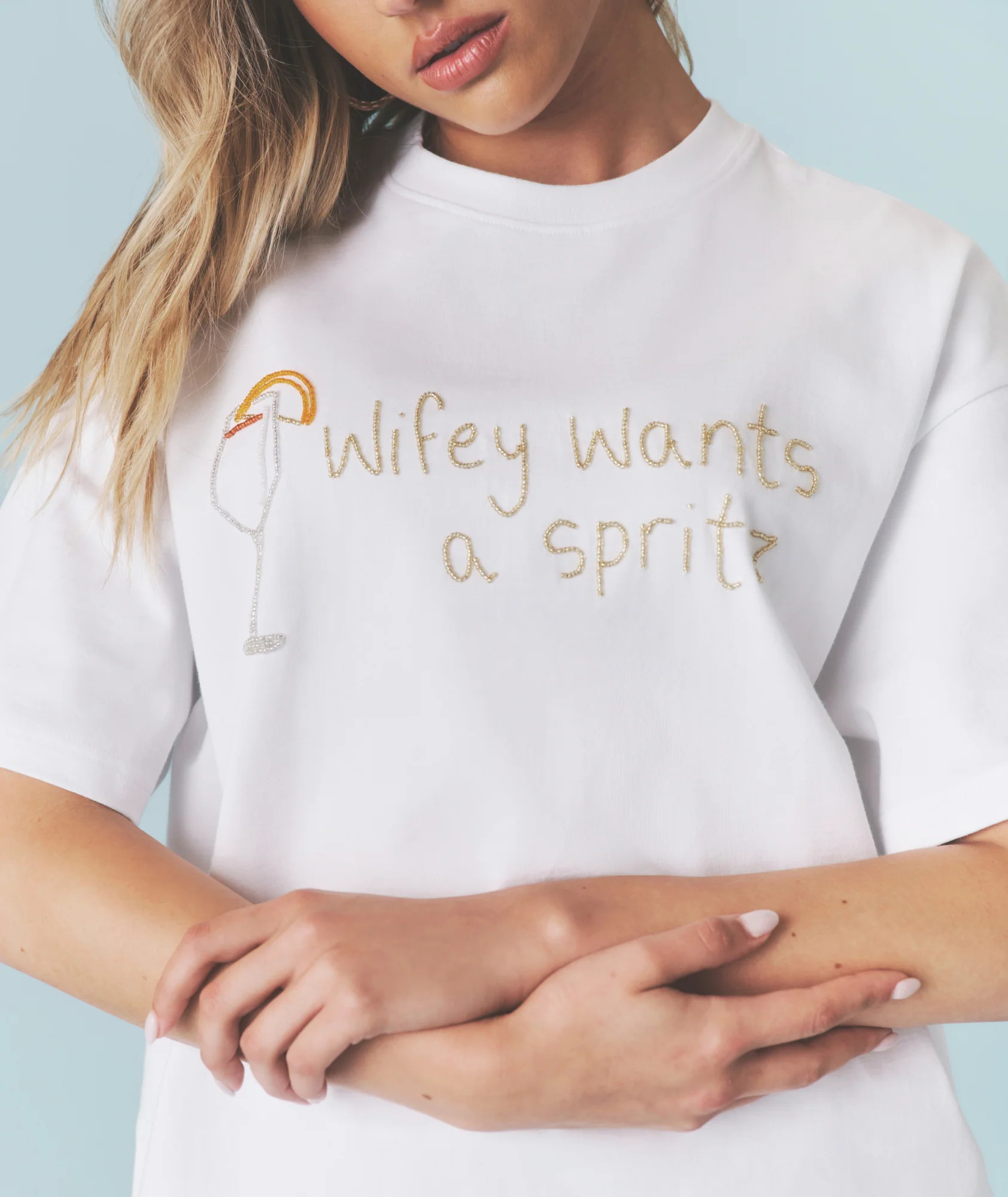 Wifey Wants a Spritz Beaded Tee - White | Six Stories