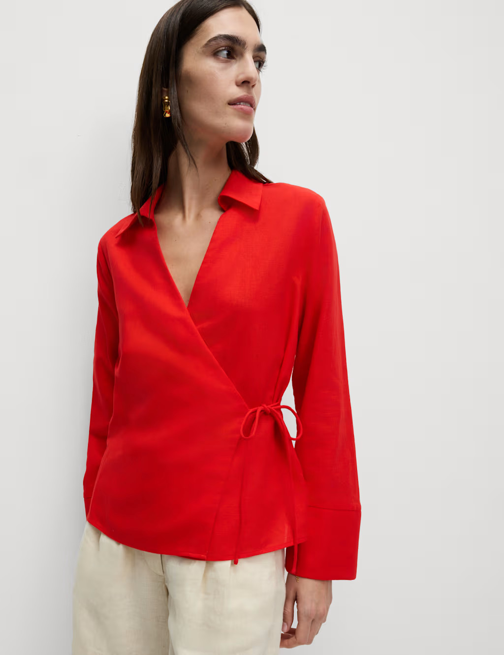 Linen Rich Collared Tie Front Shirt | Marks & Spencer (UK)