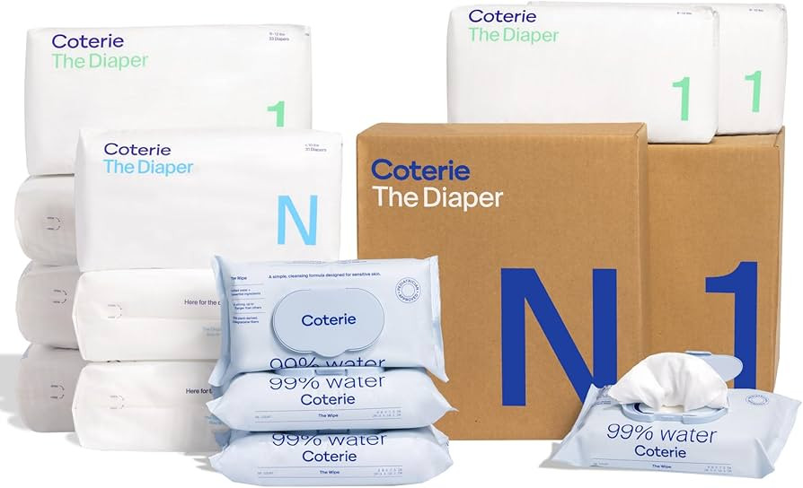 Coterie Baby Wipes + Diapers Kit, Size 1 (198 Count) & Size Newborn Diapers (93 Count), 4 Pack (2... | Amazon (US)