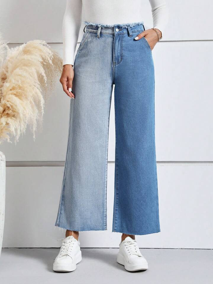 SHEIN LUNE Two Tone Wide Leg Jeans | SHEIN