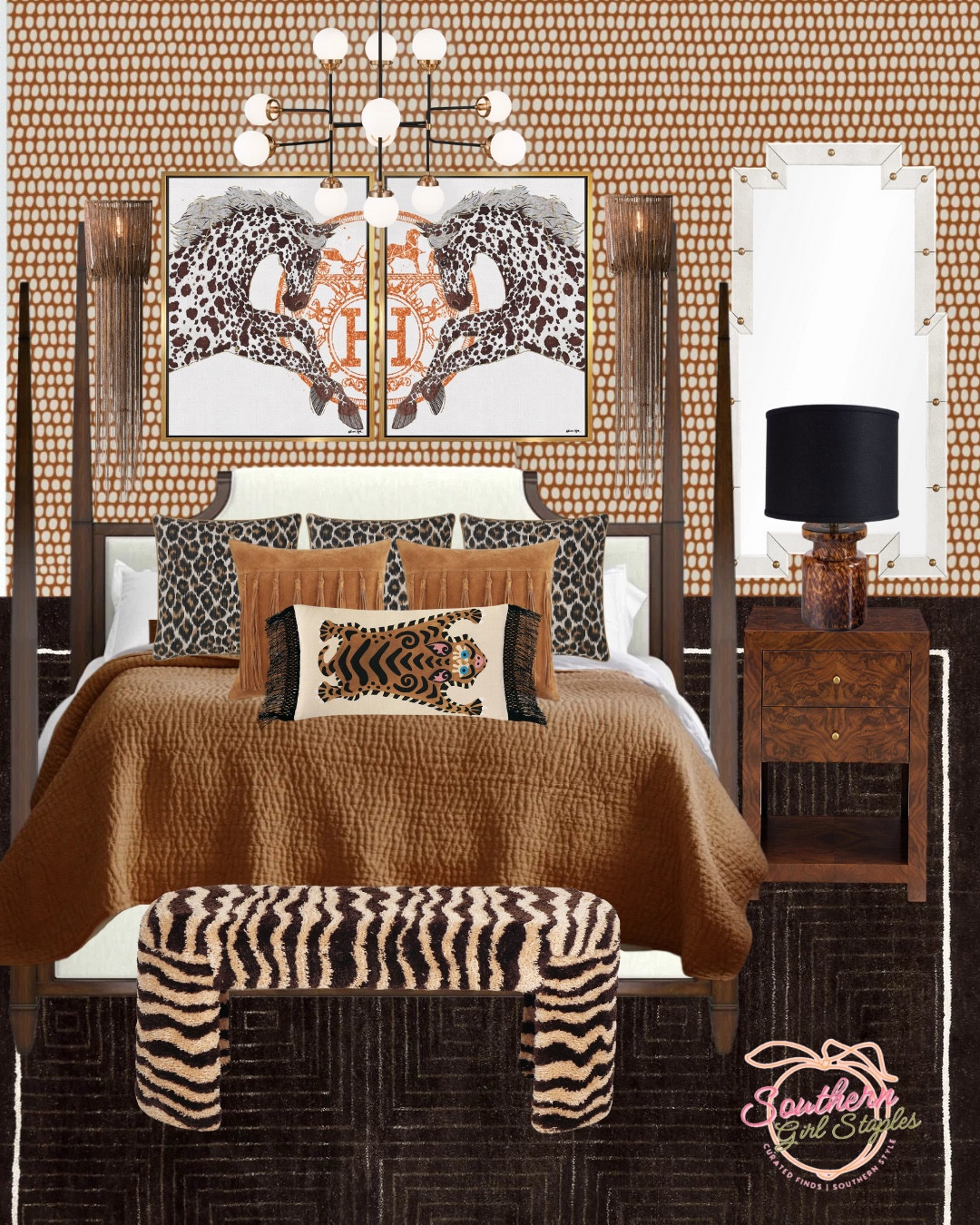 Safari chic meets modern luxury 🐅✨
Rich textures, bold patterns, and warm amber tones make this bedroom feel equal parts cozy and couture. I’m obsessed with how the layered animal prints and statement art pull everything together — proof that neutrals don’t have to be boring!

Tap for all the luxe details — from the zebra bench to the tassel pillows and those jaw-dropping sconces 🤎🖤 #LTKhome #BedroomDesign #InteriorInspo #EclecticLuxury #SafariStyle #MoodyInteriors


#LTKSeasonal #LTKFamily #LTKHome