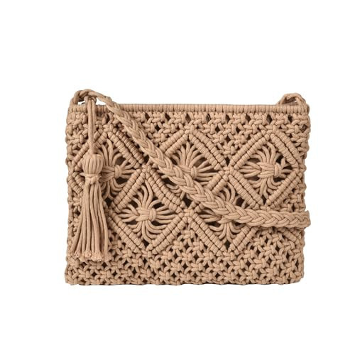 Eiyye Boho Cotton Crocheted Purse Summer Beach Crossbody Bag, Boho Shoulder Bag Crochet Handmade Purse with Tassel, Khahi | Amazon (US)