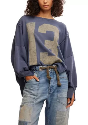 Free People Women's We The Free Graphic Camden Pullover Sweatshirt, Navy Blue, XS | Belk