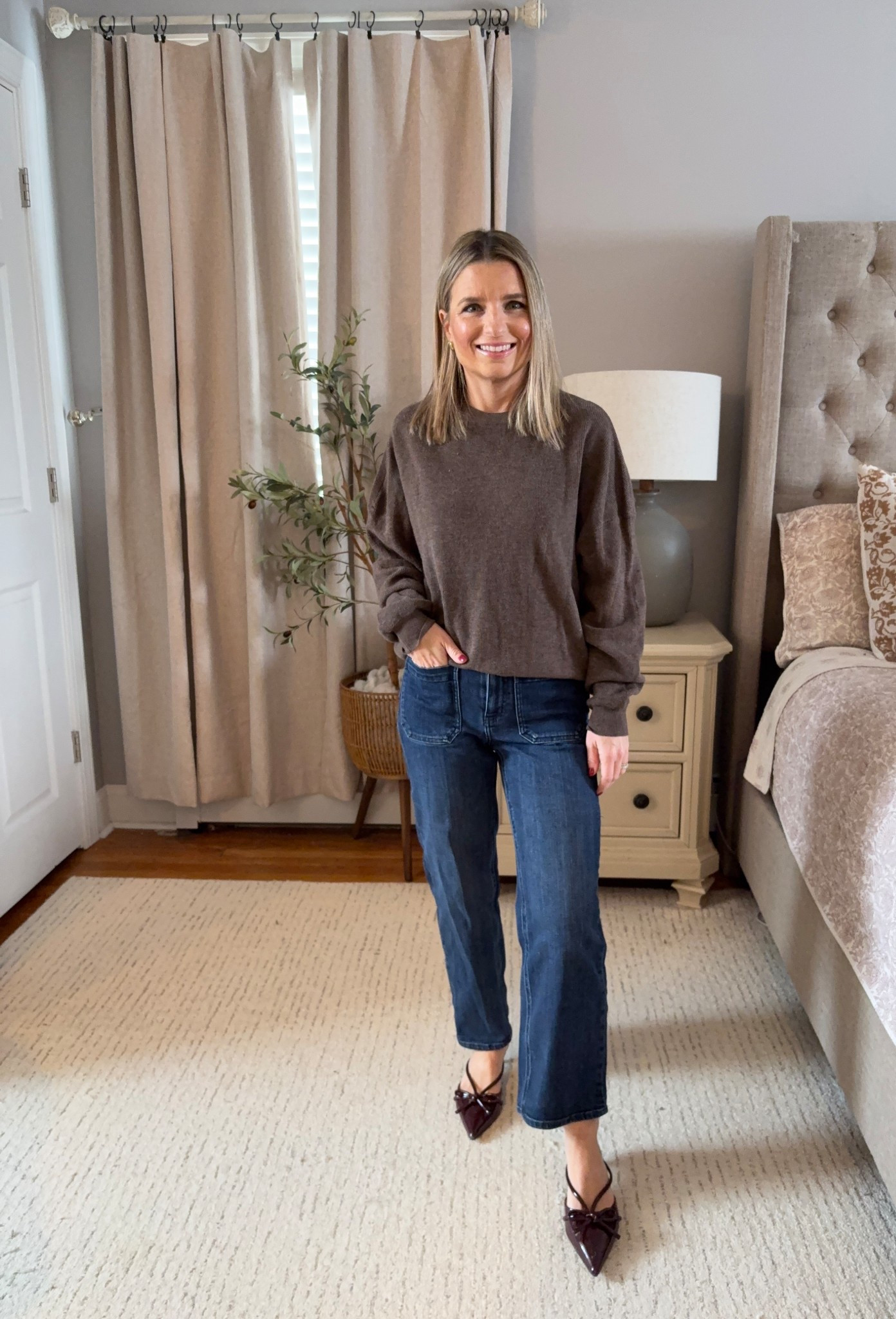 Thin sweater that looks $$ . Love the chocolate brown color! Layers well and it’s light weight! Great if you overheat typically in sweaters, the fabric feels so good! 

#LTKootd #LTKPetite #LTKFindsUnder50