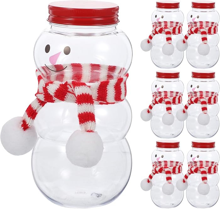 Baluue 10 Sets Snowman Plastic Juice Bottles with Lid 500ml Clear Christmas Candy Jar with Scarve... | Amazon (US)