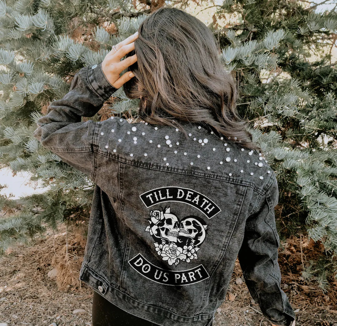 Till Death Do Us Part | Black Pearl Jacket | Personalized Denim Jacket | Denim Bridal Jacket | We... | Etsy (US)