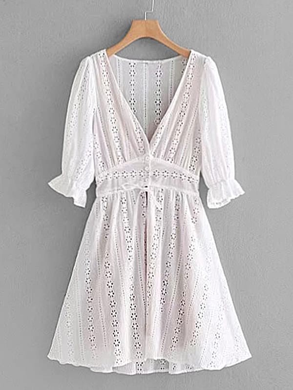 Pointelle Lace Crochet Dress | SHEIN