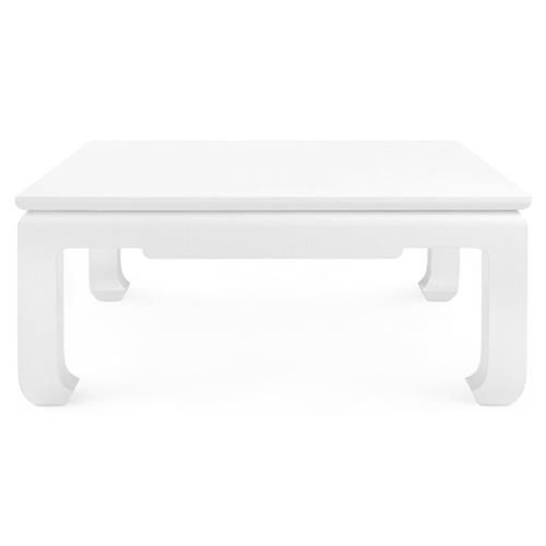 Villa & House Bethany Coastal White Lacquered Linen Chow Feet Square Coffee Table | Kathy Kuo Home