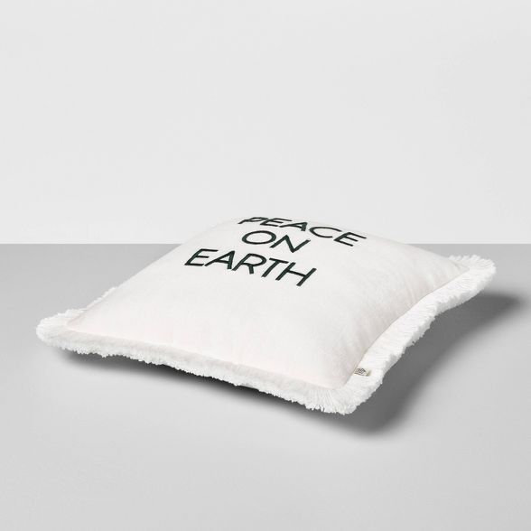 Peace on Earth Toss Pillow Sour Cream with Green Embroidery - Hearth & Hand™ with Magnolia | Target
