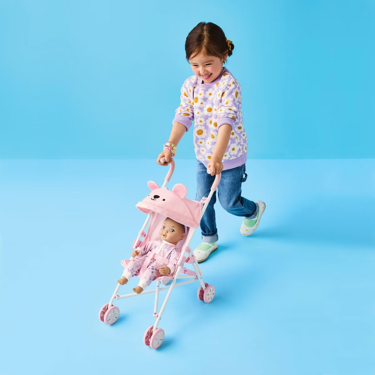 Pink Dot Bear Fold-Up Doll Stroller for 14" - 16" Dolls - Gigglescape™ | Target