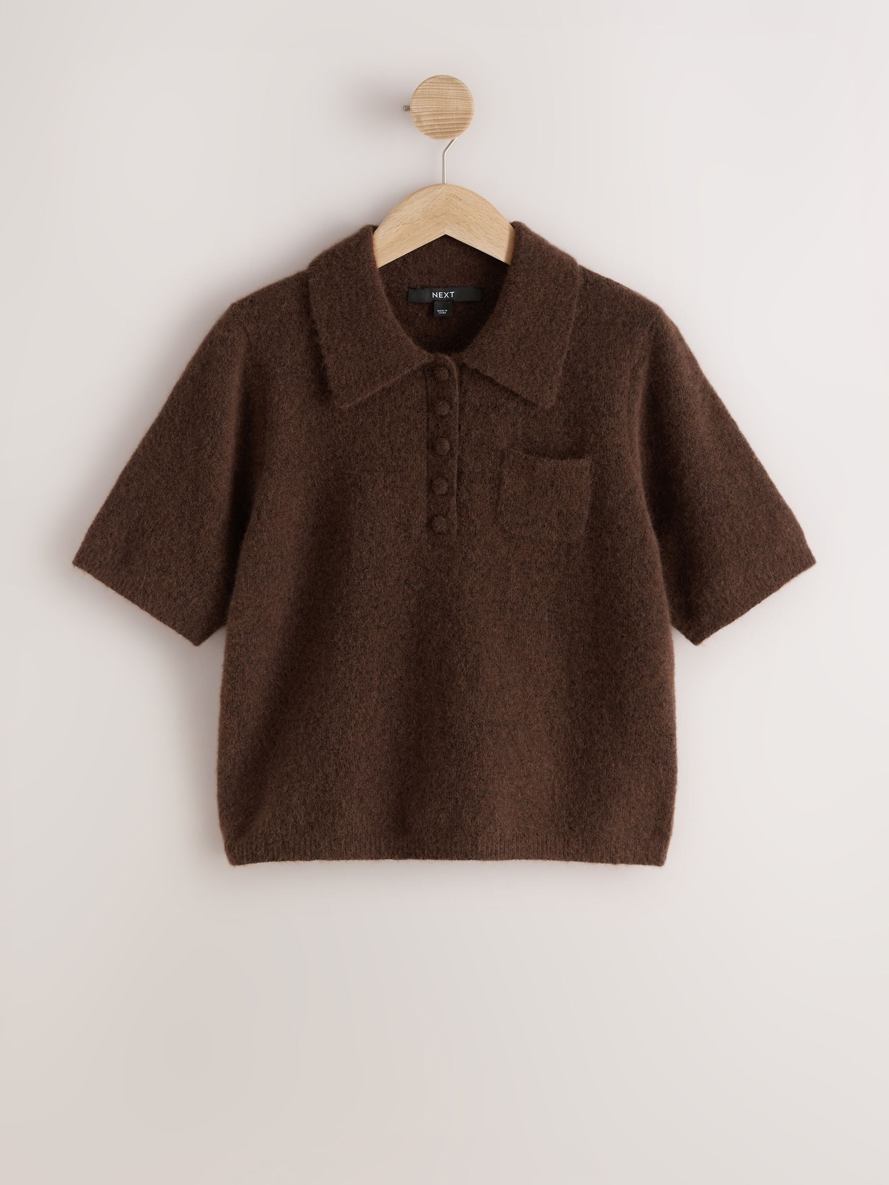 Next Brown Short Sleeve Knitted Polo Top With Wool | Next US