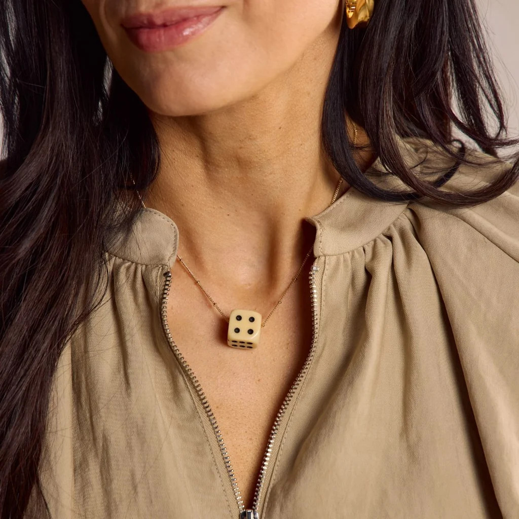 Cream Dice Charm Necklace | Nickel and Suede
