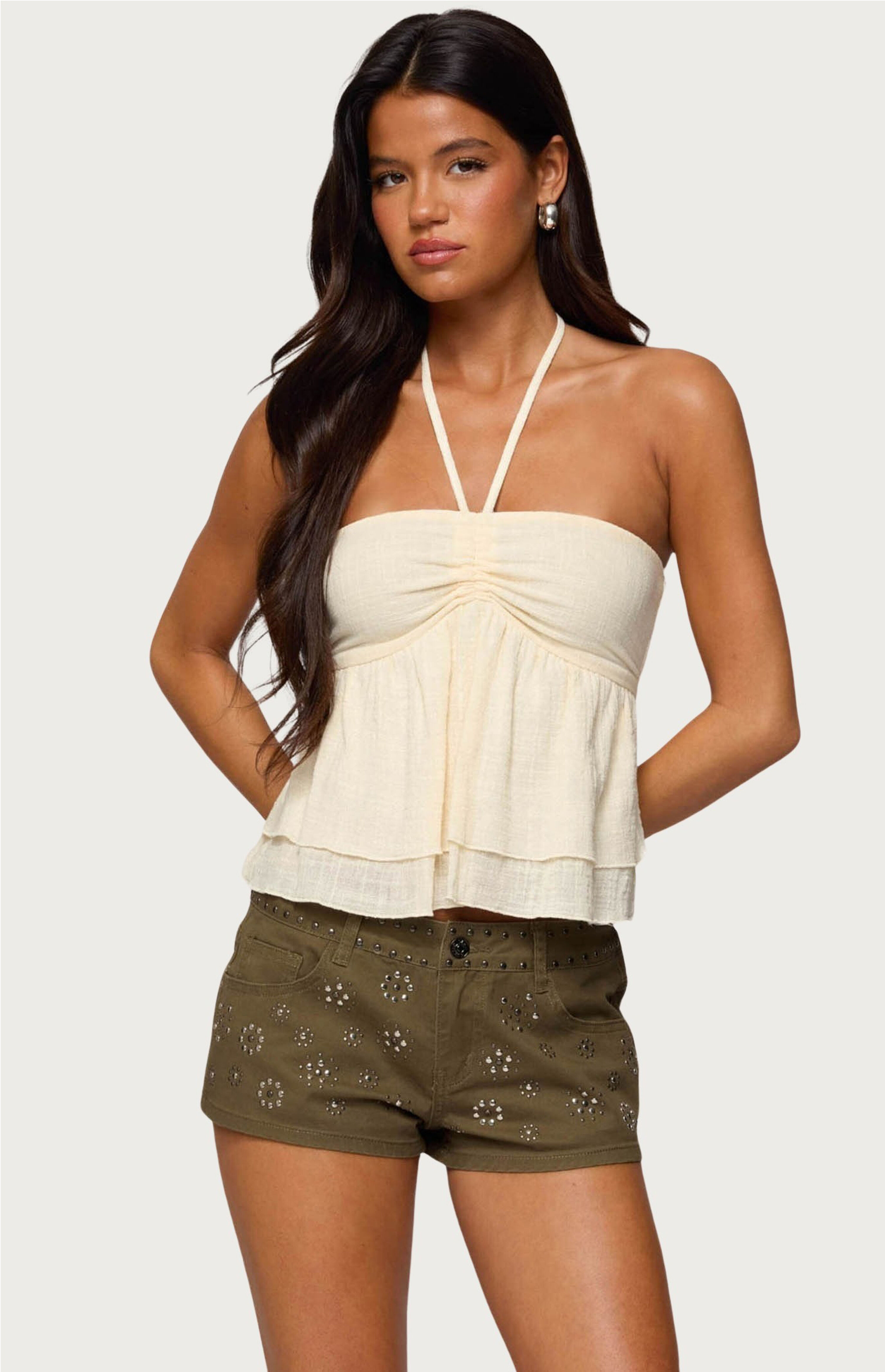 Edikted Layered Linen Look Babydoll Halter Top | PacSun