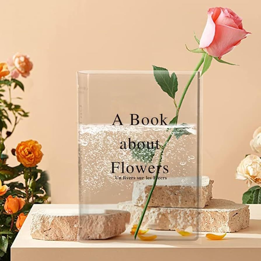 Clear Book Vase Acrylic Transparent Book Flower Vase Desktop Vase Flowers Aesthetic Room Decor Ar... | Amazon (US)