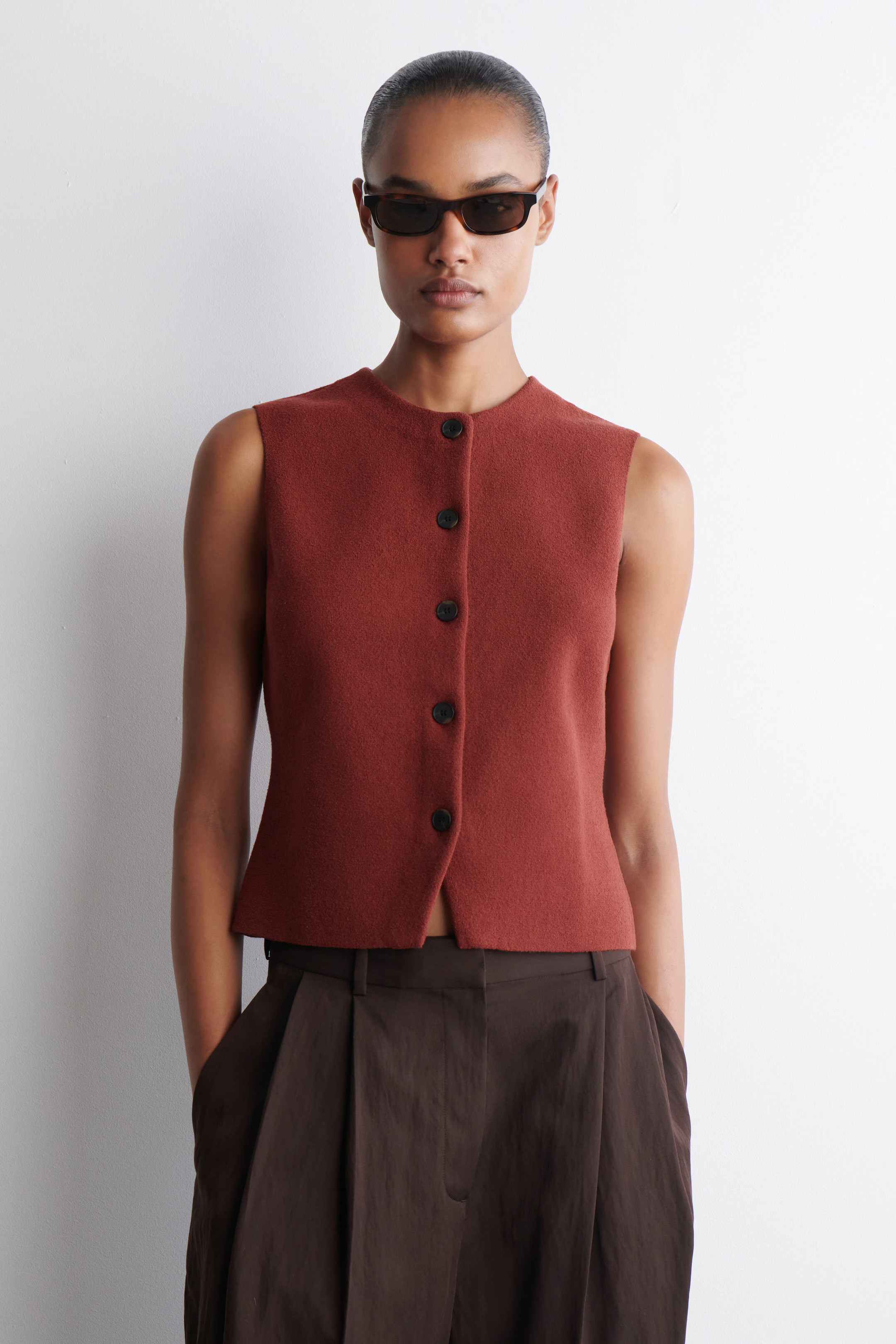 KNITTED COTTON WAISTCOAT - DARK RED | COS | COS UK