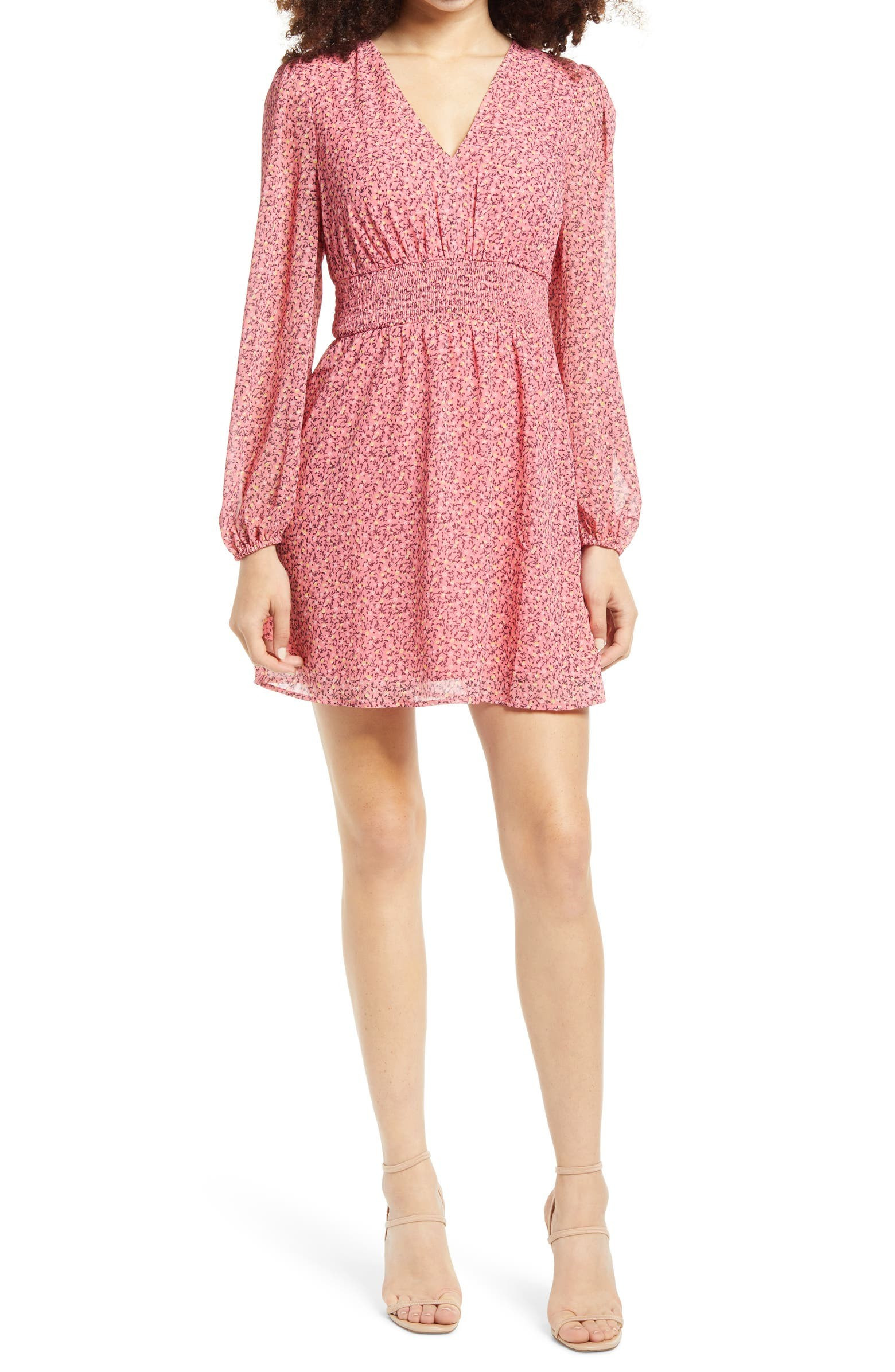 Leith Smocked Waist Long Sleeve Minidress | Nordstrom | Nordstrom