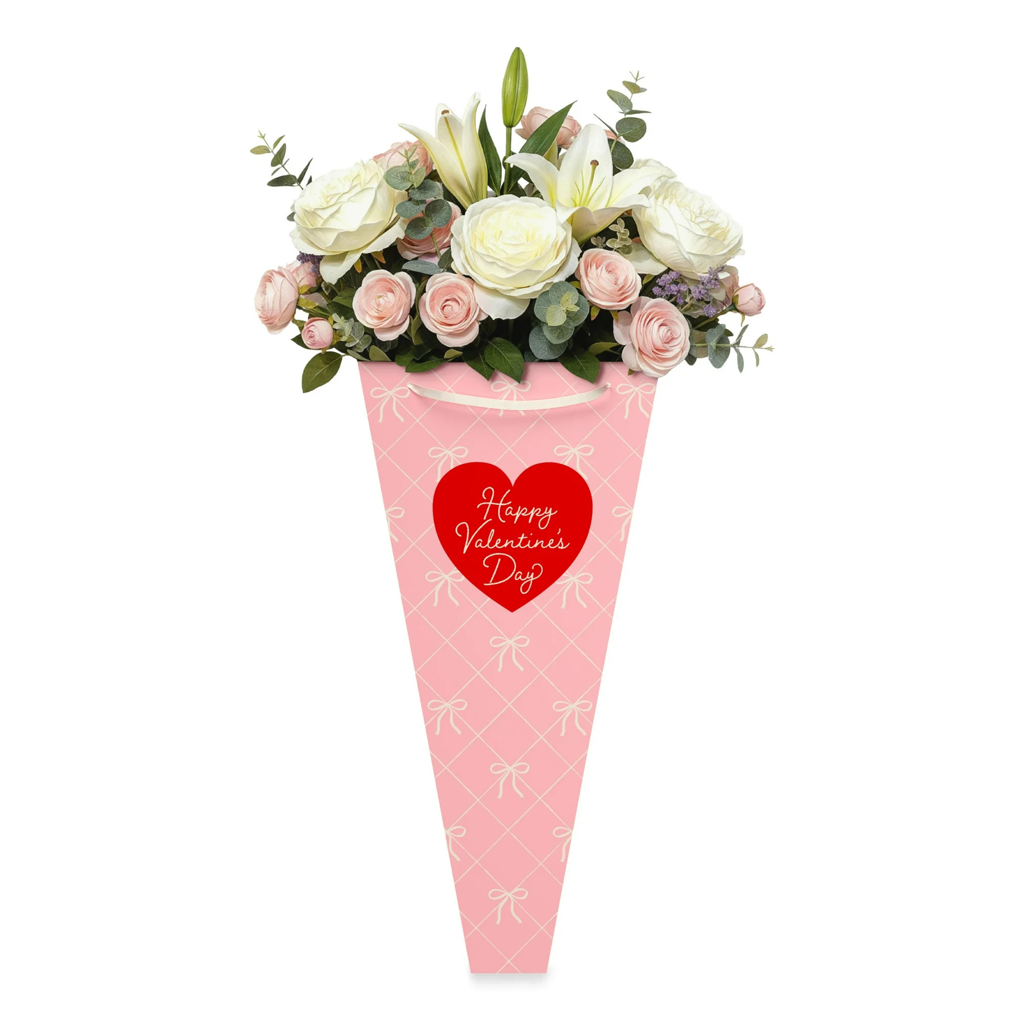 American Greetings 16 in. Valentine's Day Floral Bouquet Gift Bag, Elegant Pink Heart (1-Count) | Walmart (US)