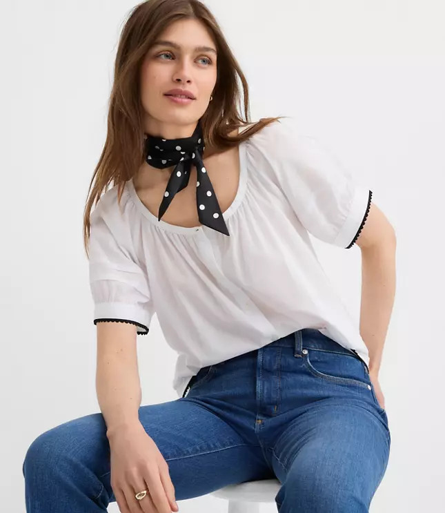 Scalloped Pintucked Puff Sleeve Blouse | LOFT