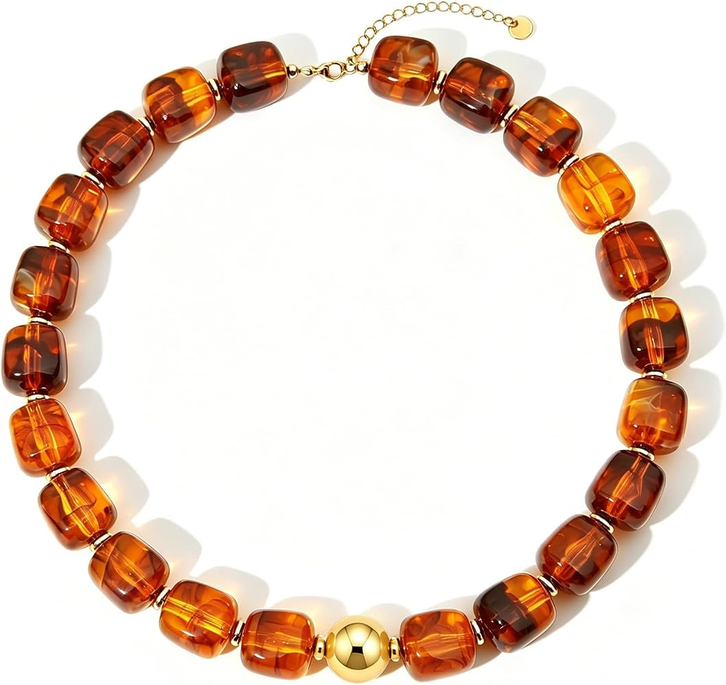 Chunky Beaded Necklace for Women Boho Colorful Statement Choker Necklaces Summer Beach Resin Jewe... | Amazon (US)